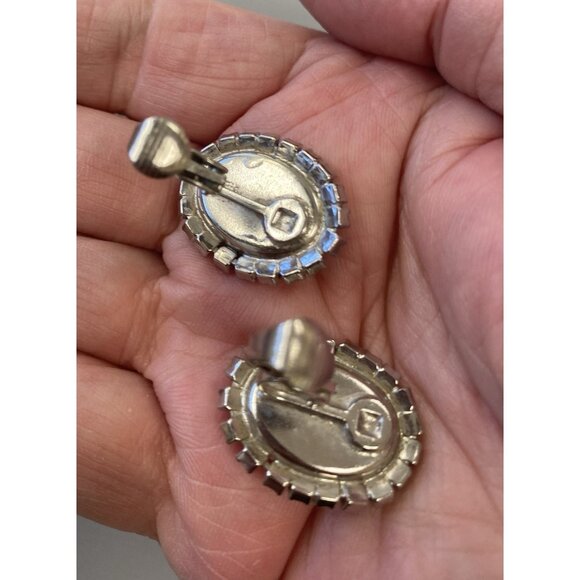 MCM Square Dancing Couple Rhinestone Pendant Necklace & Clip Earring Set Glass - Picture 5 of 13